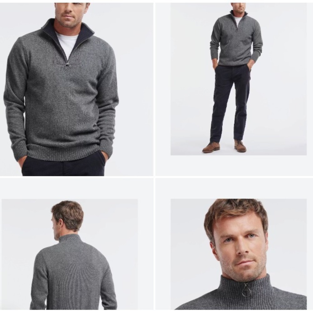 Barbour Nelson Quarter Zip Sweater Gray Mock Neck 100% LAMBSWOOL - Size M